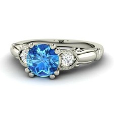 2.25 Ct Blue  White Round 3 CZ Stone 925 Sterling Silver Wedding Ring Size 8
