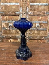 Vintage Cobalt Blue Glass Whale Oil Lamp with Chimney Antique Style Lighting