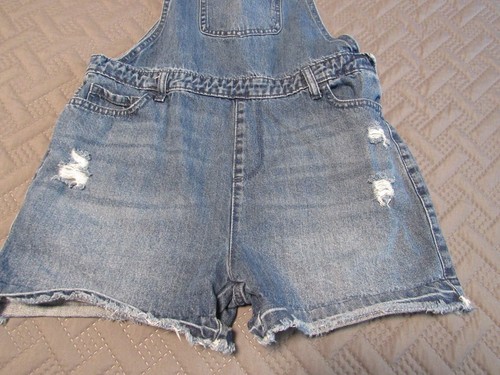 Justice Denim Blue Jeans Bib Shortalls short overalls distressed Size 14 Girls - Picture 3 of 9