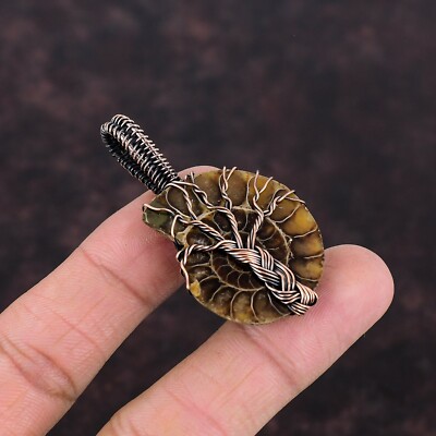Gift For Women Wire Wrapped Tree Of Life Pendant Copper Ammonite Fossil 2.17''