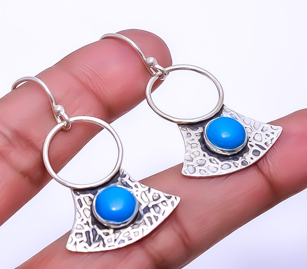 Sleeping Beauty Turquoise 925 Sterling Silver Textured Basket Earring 1.68