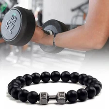 Natural Black Volcanic Lava Stone Dumbbell Bracelet Beads Bracele✨b black  D2P3