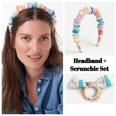 J Crew Rainbow Pastel Colors Headband & Bow Scrunchie Set | eBay
