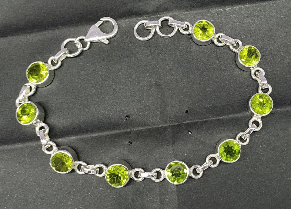 Round Peridot Bracelet 925 Sterling Silver Stylish Beautiful Gift for her MO964 - Image 3 of 4