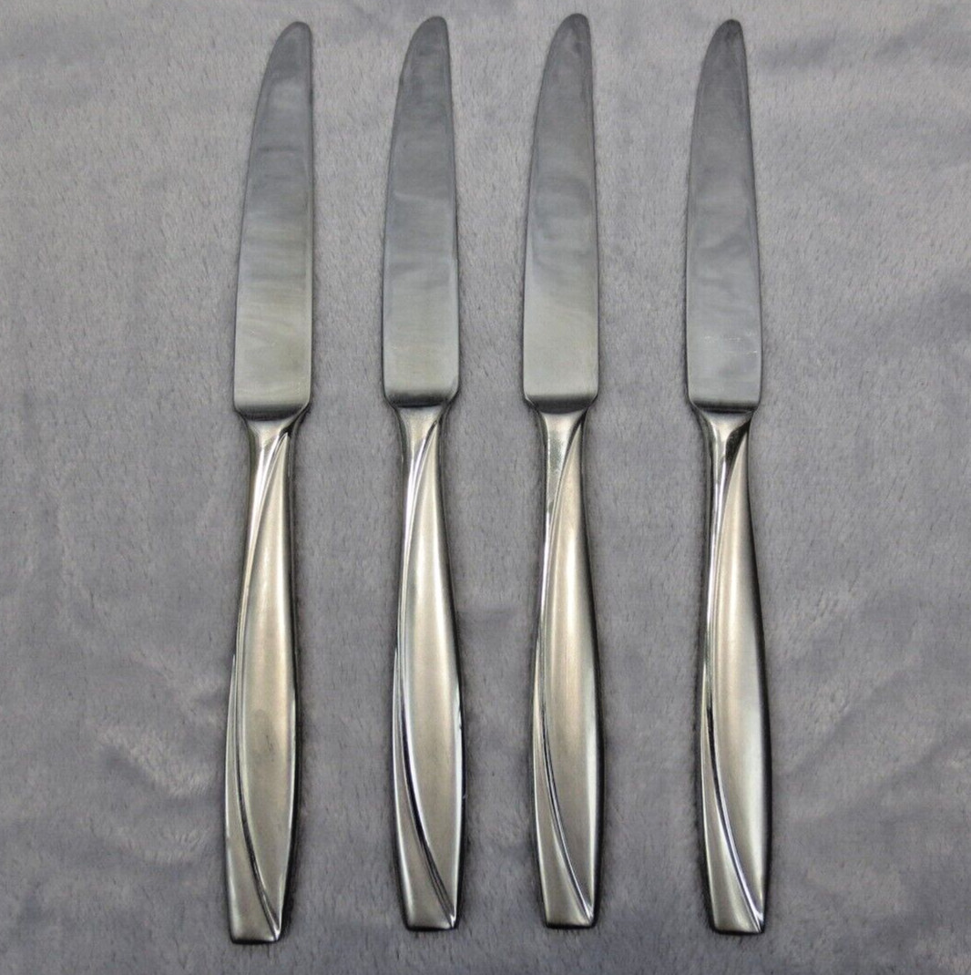 ONEIDA Camlynn Cleo Dinner Knives Stainless Glossy Curved Line Set of 4 Flatware
