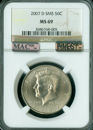 2007 D KENNEDY HALF DOLLAR NGC MS69 SMS PQ MAC FINEST GRADE MAC SPOTLESS .