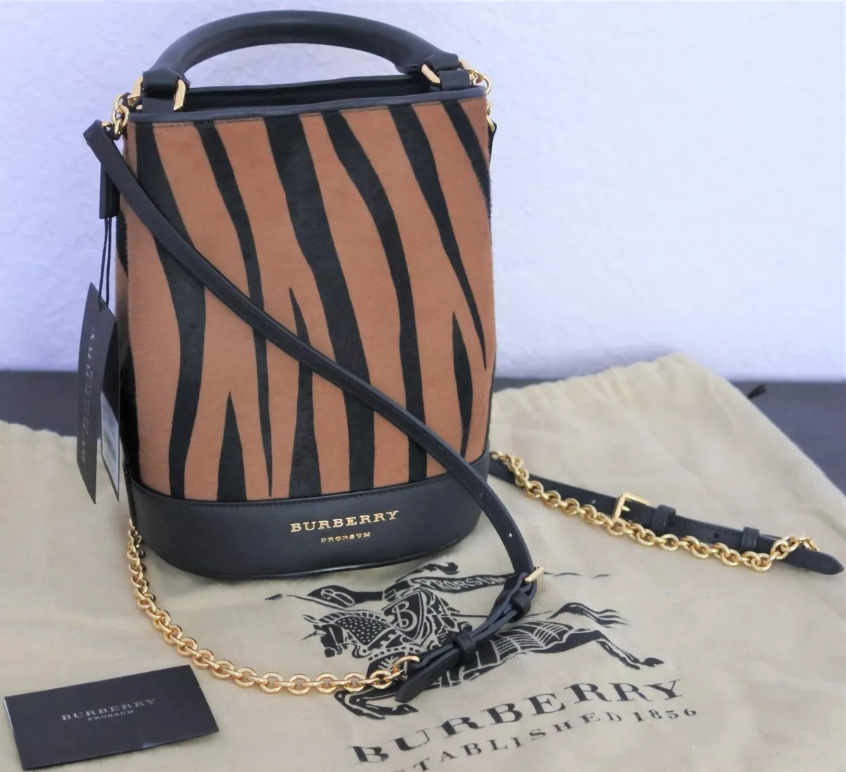 BURBERRY PRORSUM Small Bucket Backpack Camel Leopard Calf Hair