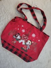 Disney Parks WDW Christmas Red Plaid Bag Tote Candy Cane Mickey Minnie *NEW*