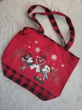 Disney Parks WDW Christmas Red Plaid Bag Tote Candy Cane Mickey Minnie *NEW*