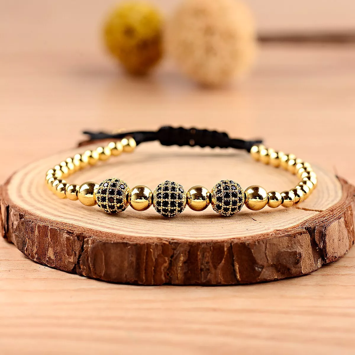 Zircon Gold Beaded Bracelet for Men Women Fashion Handmade Bangles