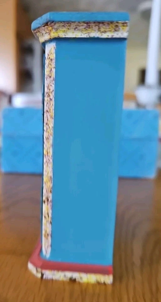 Vintage Dollhouse Wood Armoire With Shelve Painted Blue Flower West Germany 4.5" - Image 2 of 4