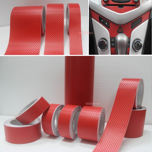3D Red / Sheet Car PVC Grain Carbon Fiber Vinyl Tape Wrap Sticker Decors Strips - Picture 6 of 8
