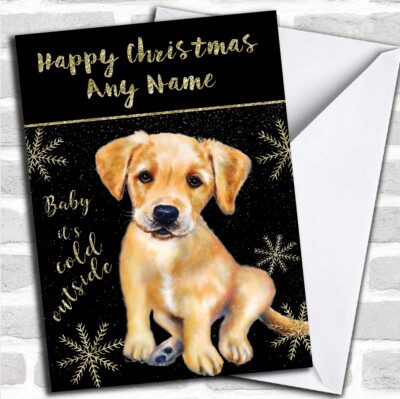 Personalisierte Weihnachtskarte Cold Outside Snow Dog Golden Labrador