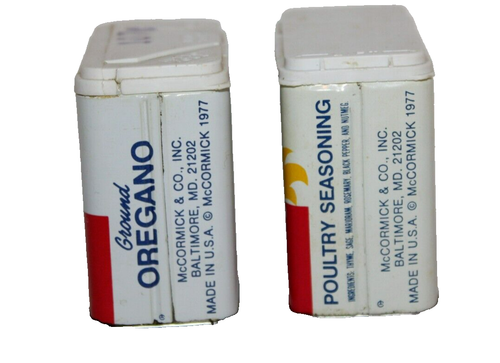 2 VTG Schilling EMPTY Spice Tins Ground Oregano + Poultry Seasoning Rooster-G8 - Picture 2 of 6