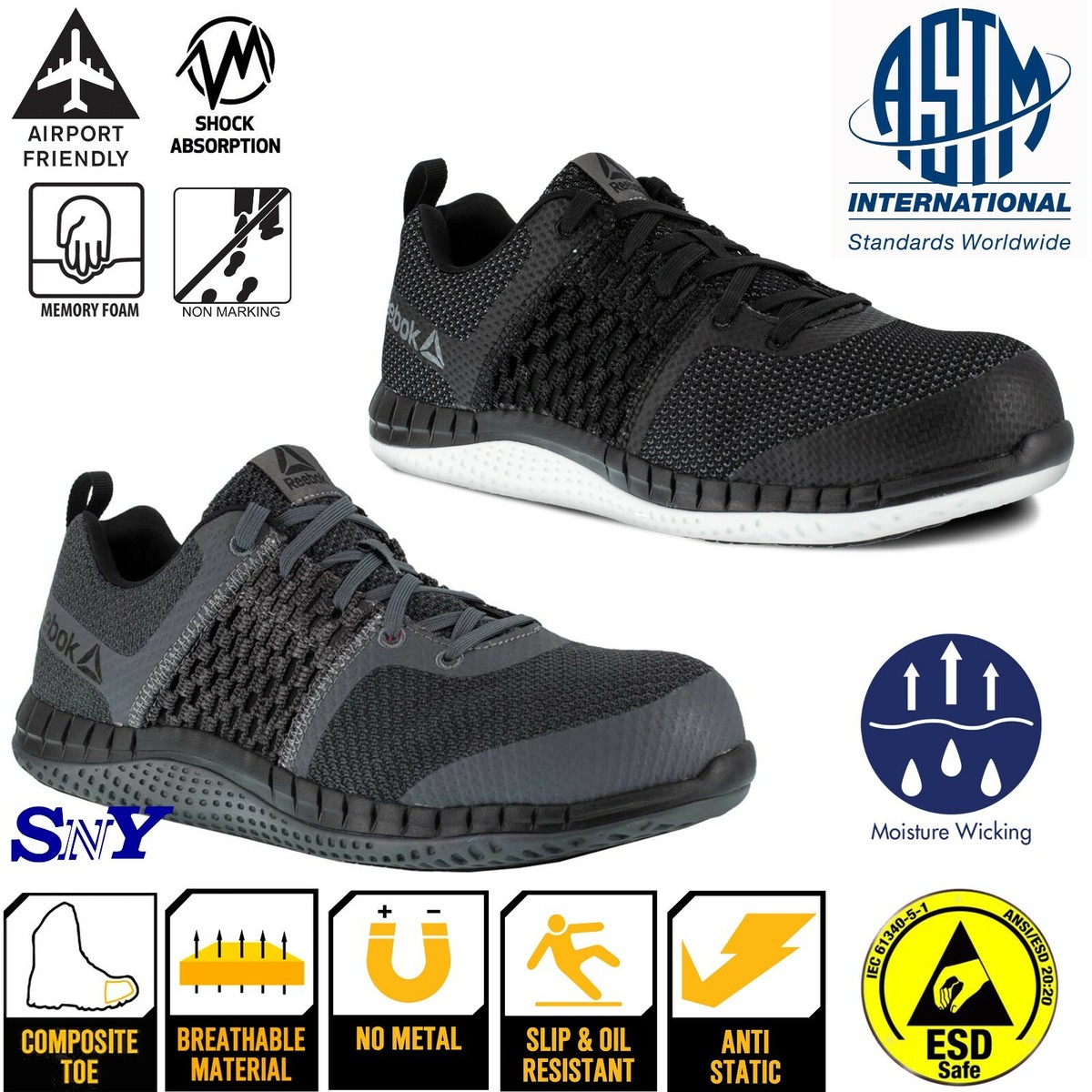 Reebok Composite Toe Static Dissipative Slip Resistant Work Shoes