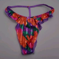 Vintage René Rofé Flutter Floral Thong Hi-Cut Lingerie Panties Size L/7