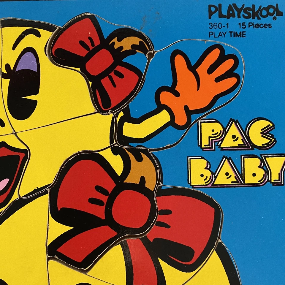 Vintage Wood Playskool Puzzle Toddler 1981 Ms Pac Man Baby  Bally Midway 15pc - Image 3 of 4