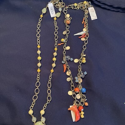 Anna & Ava Colorful Charm Bead & Chain Necklaces Beachy Boho Summer NWT