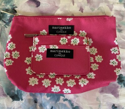 MARIMEKKO CLINIQUE Pink Makeup Cosmetic Bag + Mini coin bag NEW Cherry Blossom