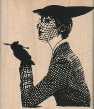Lady With Veiled Hat 3 x 3 1/2" Rubber Stamp, People Stamp, Woman Stamp