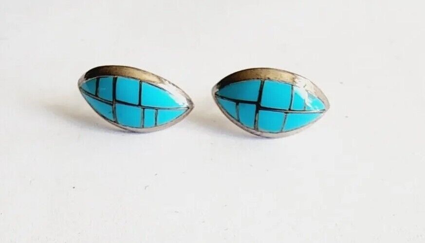 Native American Zuni Sterling Inlaid Turquoise Cu… - image 1