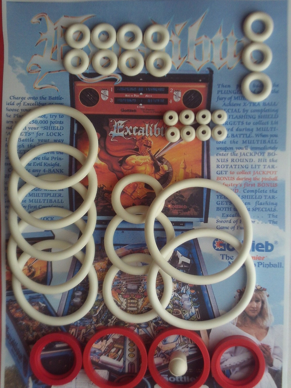 Kit caoutchoucs Gottlieb Excalibur pinball rubber ring blanc pour flipper
