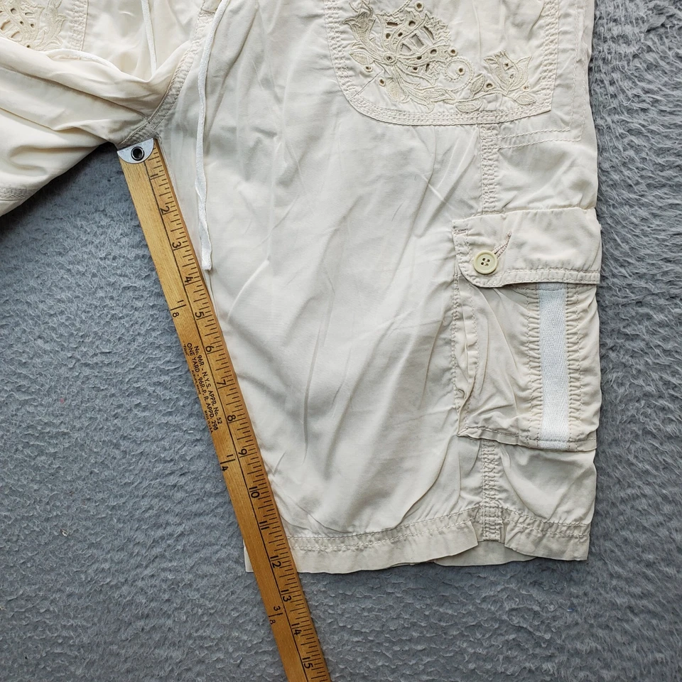 Pantalones Cortos Carga American Rag Cie Mujer Talla 7 Tostado Ojales Floral Tiro Bajo Cordón Foto 4 de 4