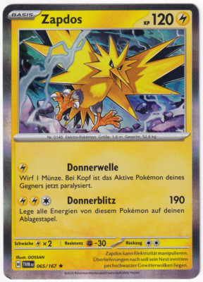 Pokemon Karte: Zapdos Holo 065/167 Maskerade im Zwielicht TWM Deutsch NM