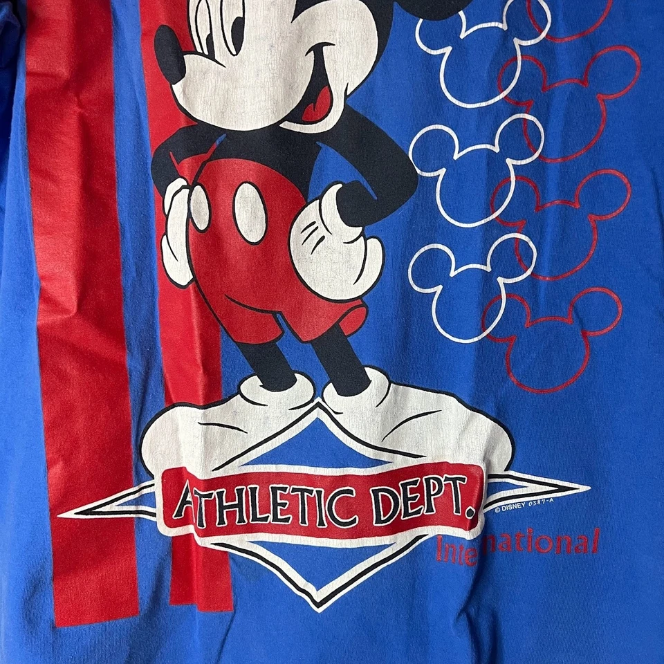 Винтажная футболка 90-х с изображением Микки Мауса Disney красно-бело-синяя большого размера США для взрослых OS - Изображение 3 из 4