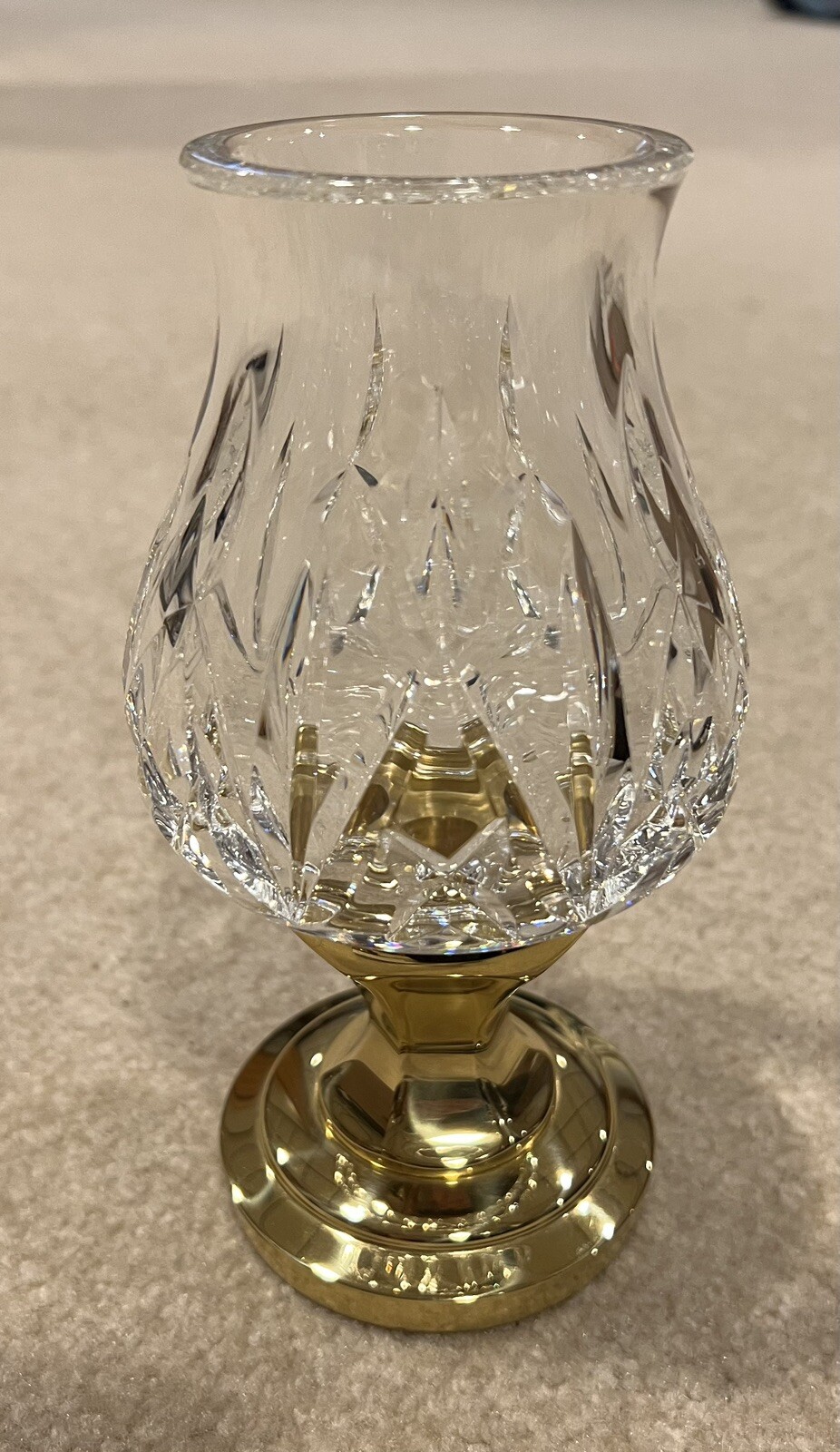 Waterford Crystal Hurricane Candle Holder Lamp with Belmont Brass Base