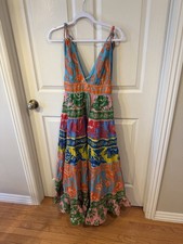 Farm Rio Colorful Tiered Maxi Dress With Deep V Sz Small. NWT. Box38