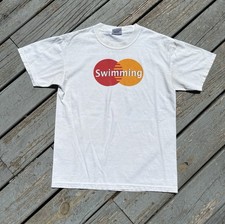 Vintage Swimming Mastercard Parody Double Sided Tee Shirt Small White Y2K