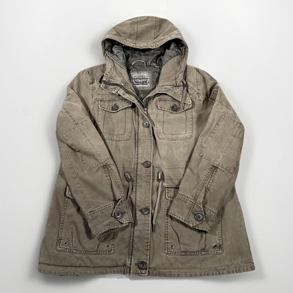 Chaqueta Levis Para Hombre Extra Grande Verde Con Capucha Acolchada Forrada Algodón Parka Abrigo Foto 2 de 4