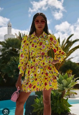 Celia B Fluorite Yellow Mini Dress Belted Size Medium NWT $375   