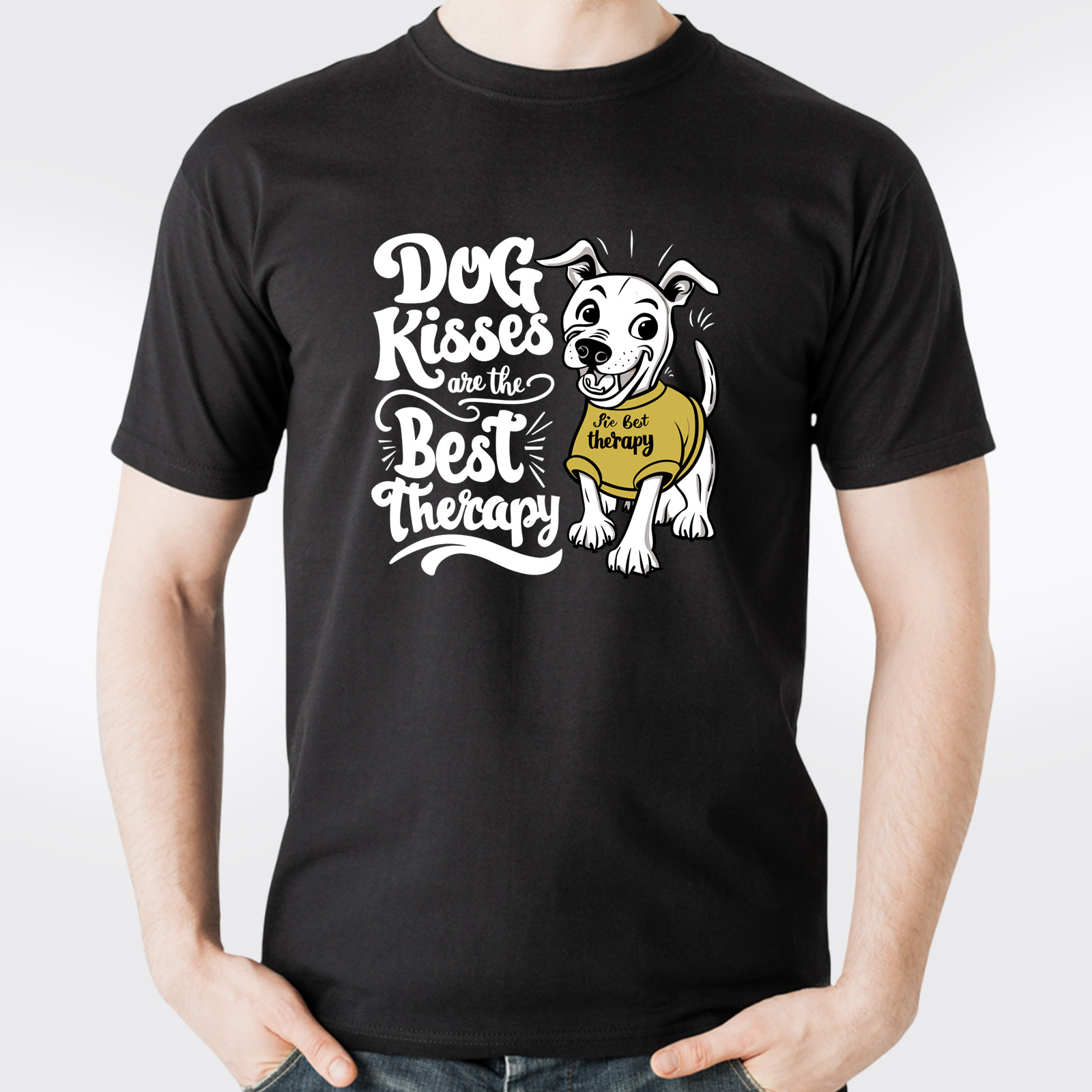 Dog Kisses Are the Best Therapy T-Shirt | Cute Dog Lover Tee | Funny Pet Gift