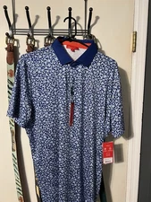 Redvanly Eaton Golf Polo Shirt Mazarine Blue Dot Print Men's L Performance NWT