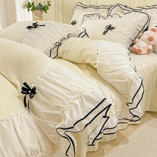 IHOUSTRIY Kid's Duvet Cover Twin Size, Ruffle Beddding Set with Bowtie, 2 Pie...