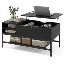 COSTWAY Lift Top Coffee Table Living Room Table w/ Storage Shelf-Black