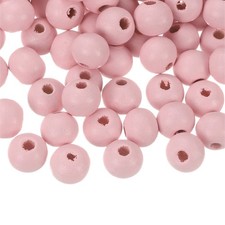 300Pcs 8mm Colored Natural Wood Beads Large Hole Round Spacer Beads Pink
