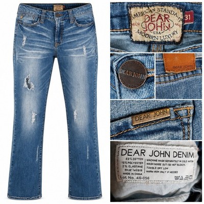 Dear John Denim Jeans Women 31 Blue Distressed Straight Leg Stretch 46-056