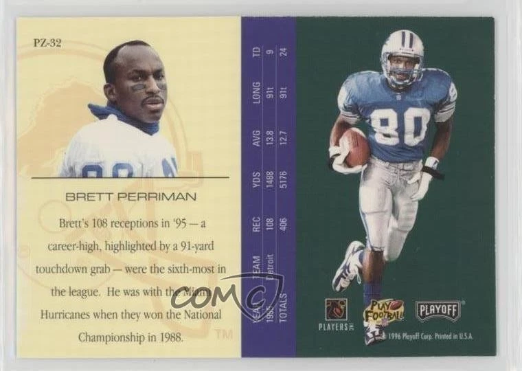 1996 Playoff Trophy Contenders Playoff Zone Brett Perriman #PZ-32 - Image 2 of 2