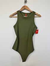 SPANX Suit Yourself Rib Racer Bodysuit Women's Medium Army Green Shaping Tank