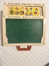 Fisher Price Toy Alphabet Learning Chalk Board Desk With Letter Cards 1970s