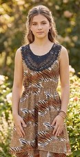 Fit & Flare Sleeveless Rayon Animal Print Layered Dress with Lace Yoke - Teens