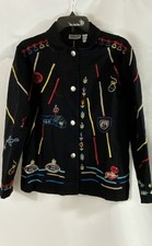 Vintage 90s Chico's Design Women's Embroidered Cotton Art Wear Jacket Black Sz 1