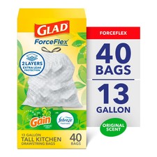 Glad ForceFlex Tall Kitchen Drawstring Trash Bags, 13 Gallon, Gain Original with
