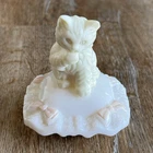 Vintage Avon kitten cat sitting on a Milk Glass Pillow perfume bottle