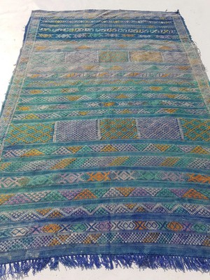 Distressed Vintage Traditional Handmade Moroccan Wool Zinc Kilim 4.8x3.1ft