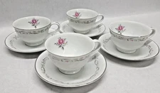ROYAL SWIRL Pink Rose Fine China of Japan - Footed TEA CUP & SAUCER - Set of 4