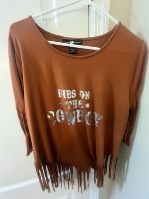 Ashley Stewart ''Dibs on the Cowboy'' Burnt Orange Shirt Drape Design 14/16